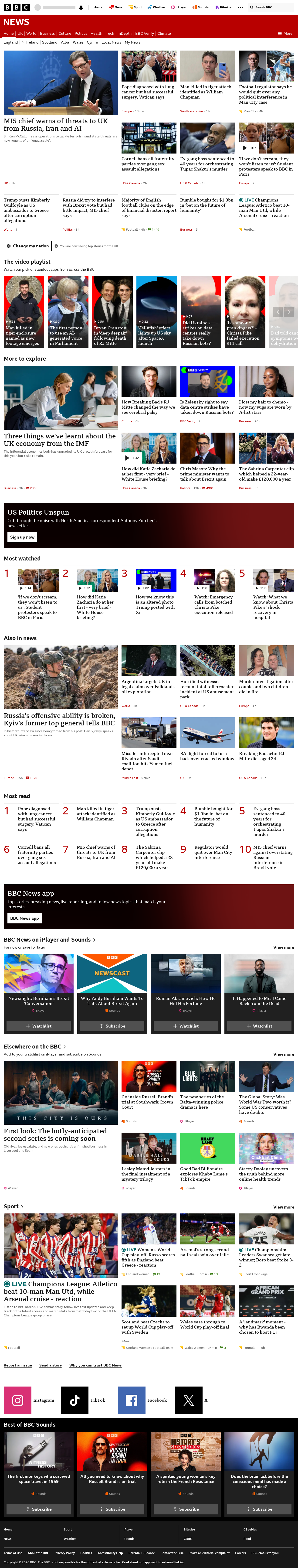 BBC News snapshot from Tuesday, 13 October 2026 at 22:00