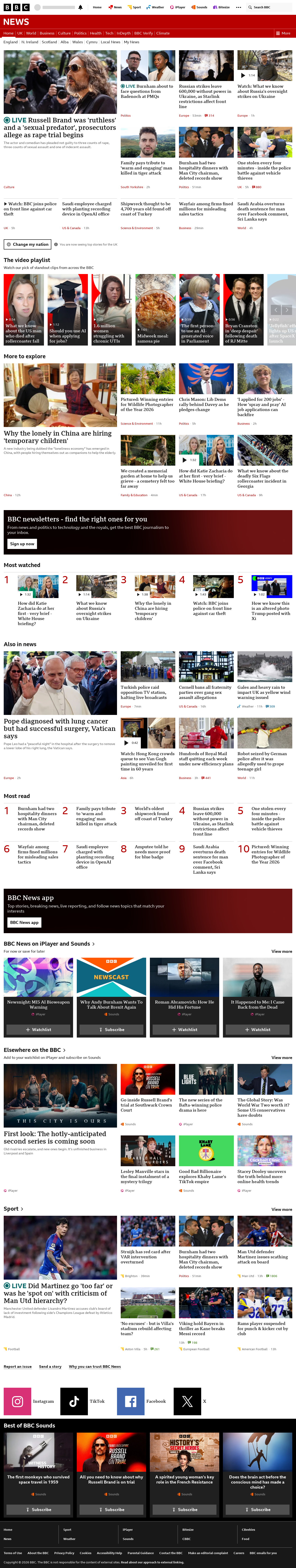 BBC News snapshot from Wednesday, 14 October 2026 at 12:00