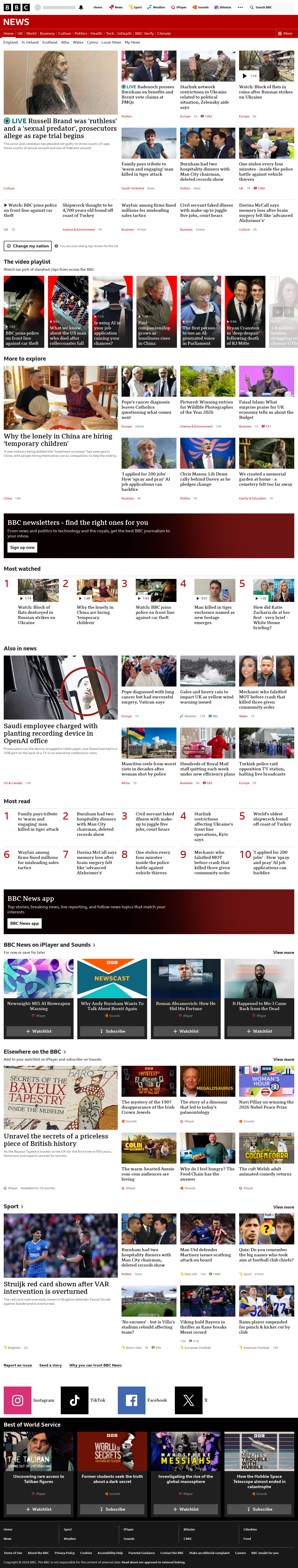 BBC News snapshot from Wednesday, 14 October 2026 at 14:00