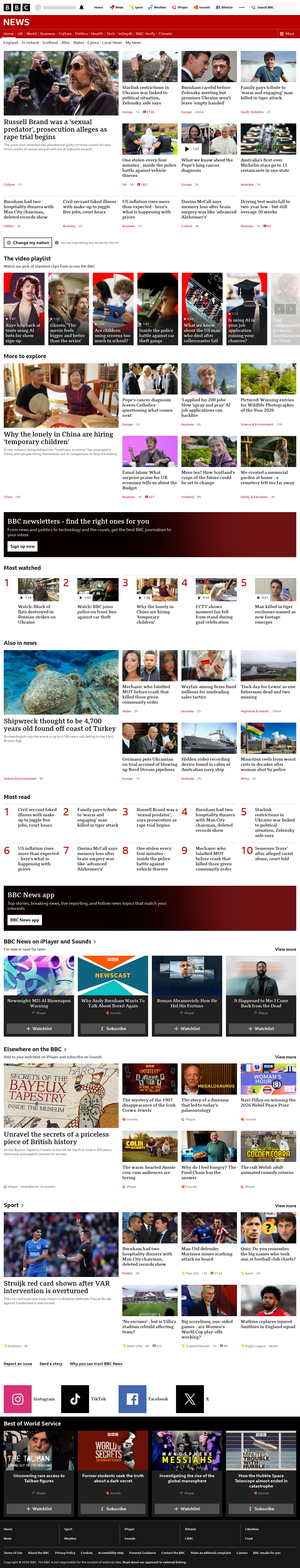 BBC News snapshot from Wednesday, 14 October 2026 at 16:00