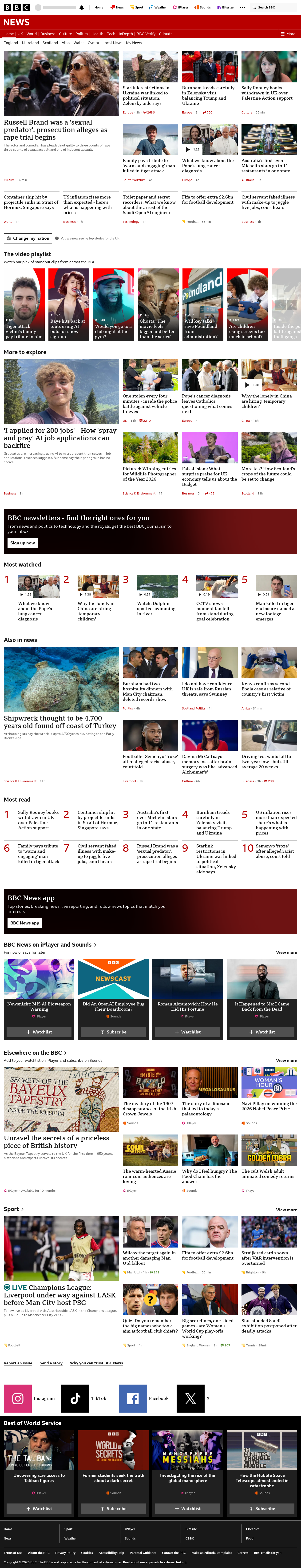 BBC News snapshot from Wednesday, 14 October 2026 at 18:00