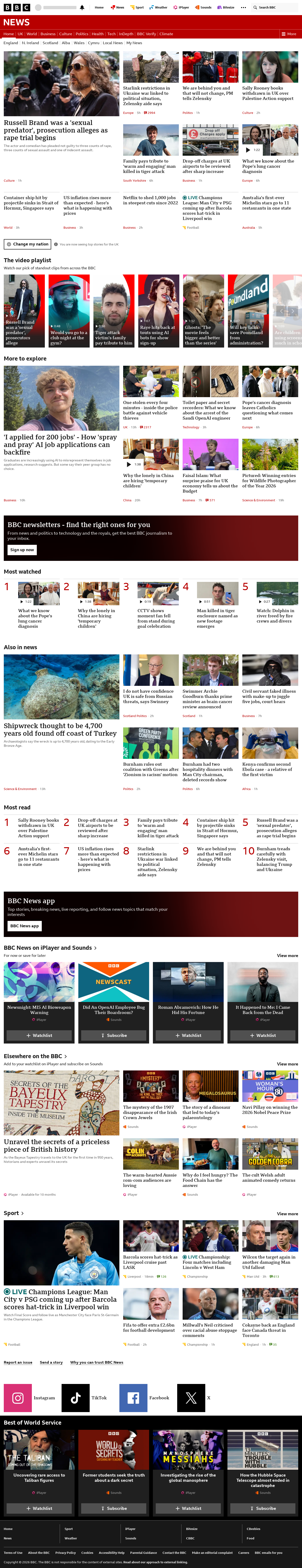 BBC News snapshot from Wednesday, 14 October 2026 at 20:00