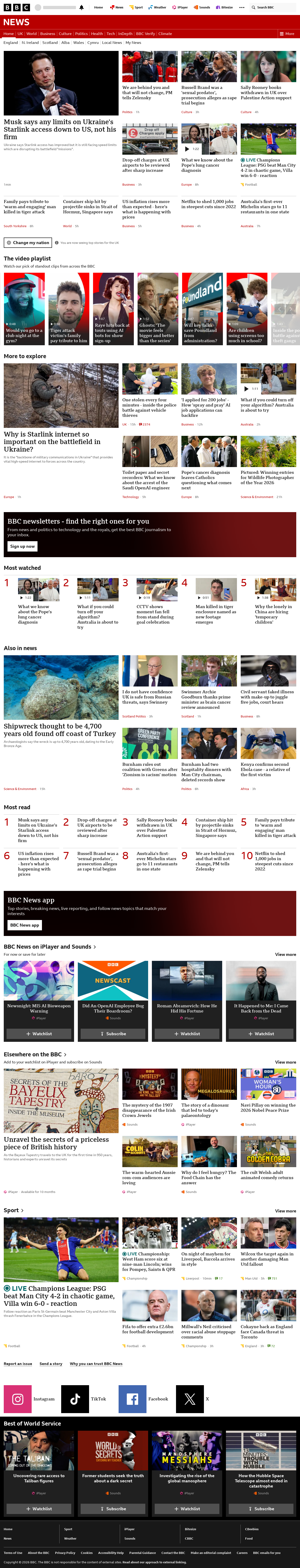 BBC News snapshot from Wednesday, 14 October 2026 at 22:00