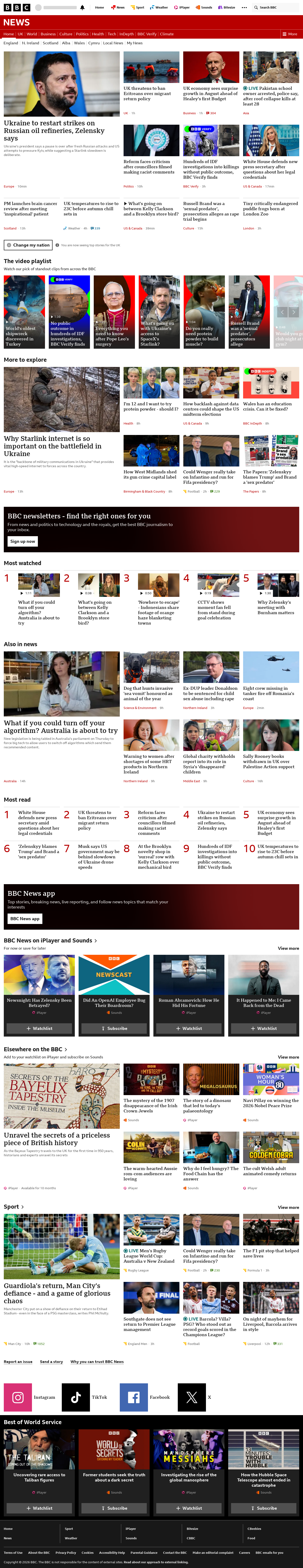 BBC News snapshot from Thursday, 15 October 2026 at 10:00