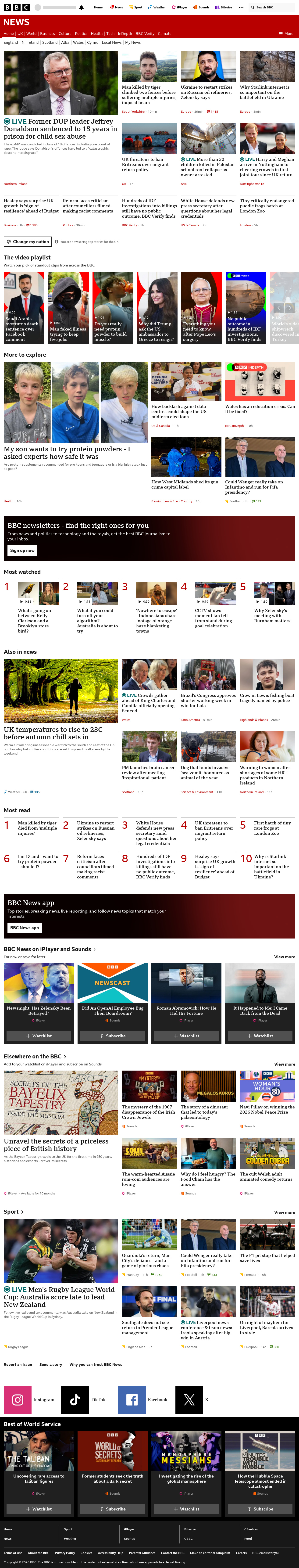 BBC News snapshot from Thursday, 15 October 2026 at 12:00