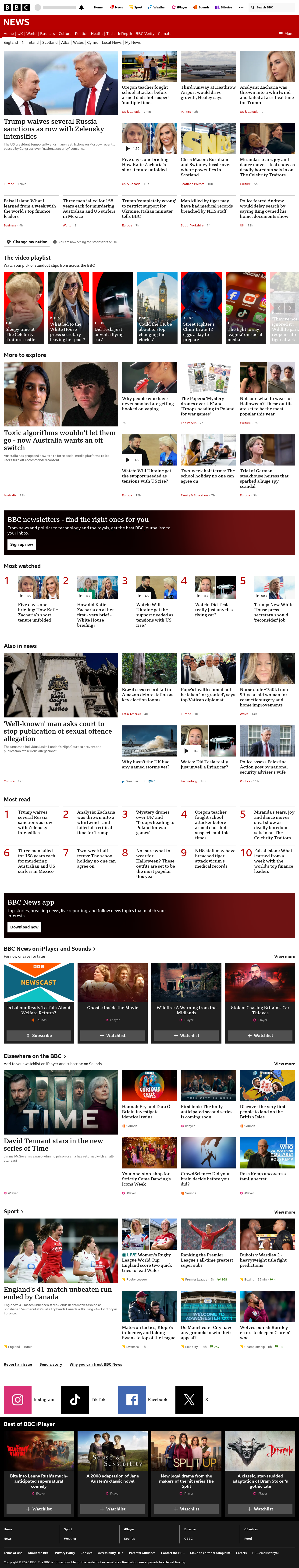 BBC News snapshot from Saturday, 17 October 2026 at 08:00