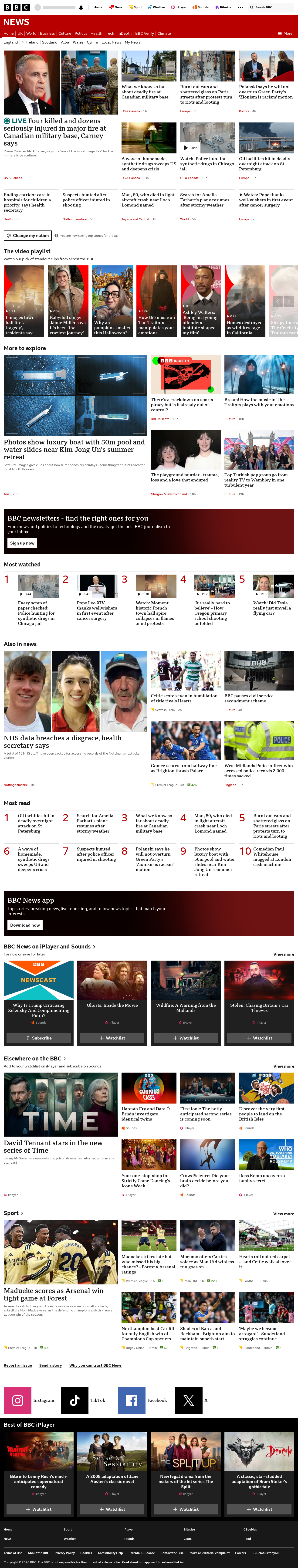 BBC News snapshot from Sunday, 18 October 2026 at 20:00