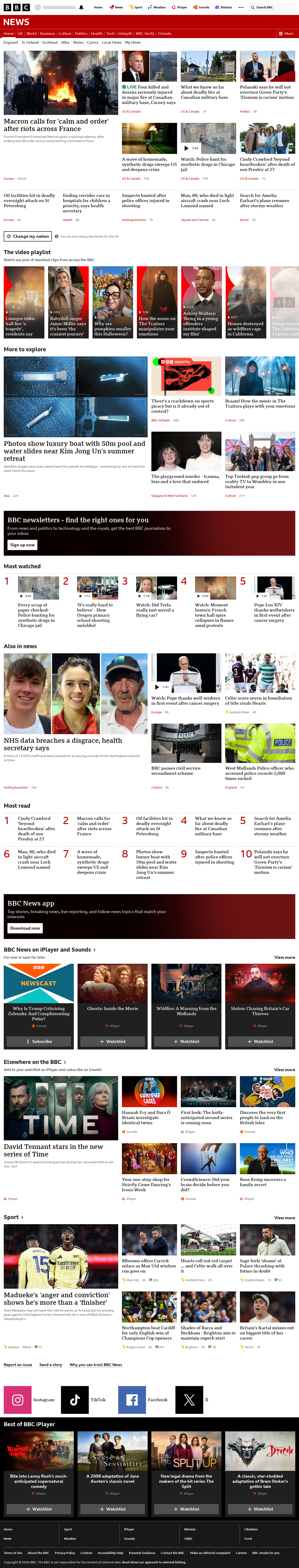 BBC News snapshot from Sunday, 18 October 2026 at 22:00