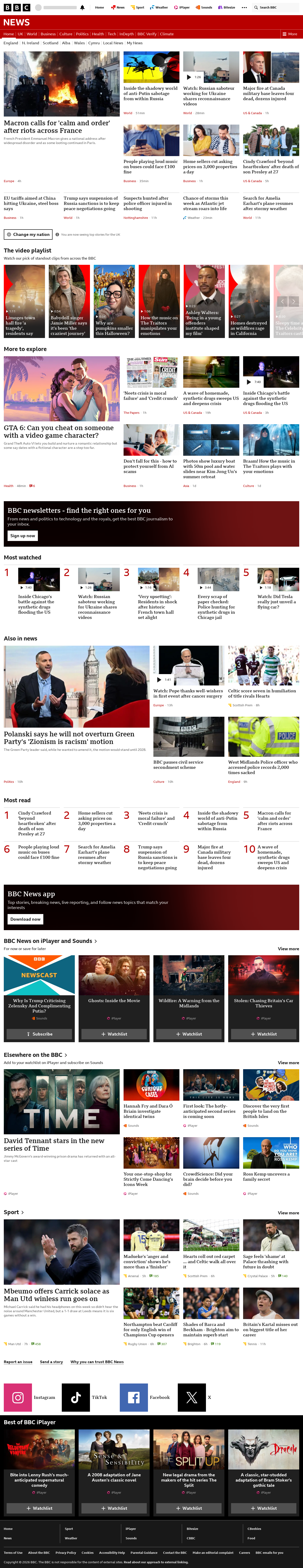 BBC News snapshot from Monday, 19 October 2026 at 02:00