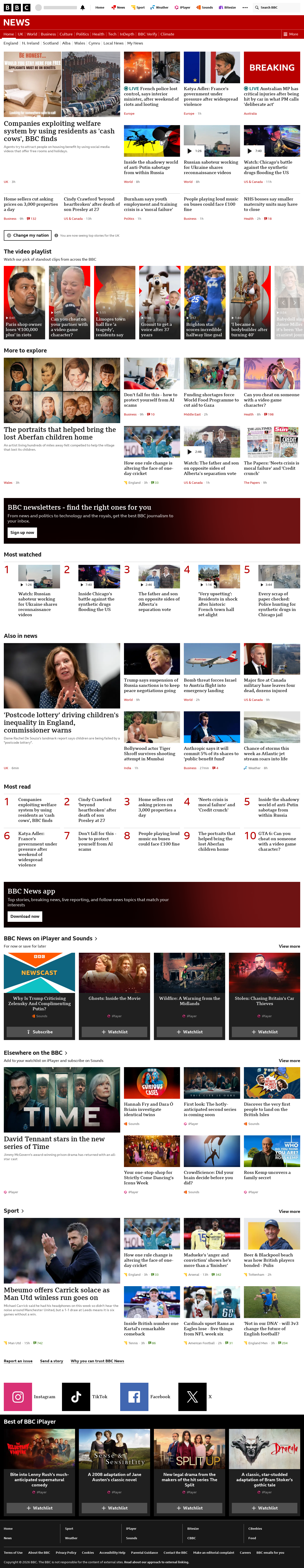 BBC News snapshot from Monday, 19 October 2026 at 10:00