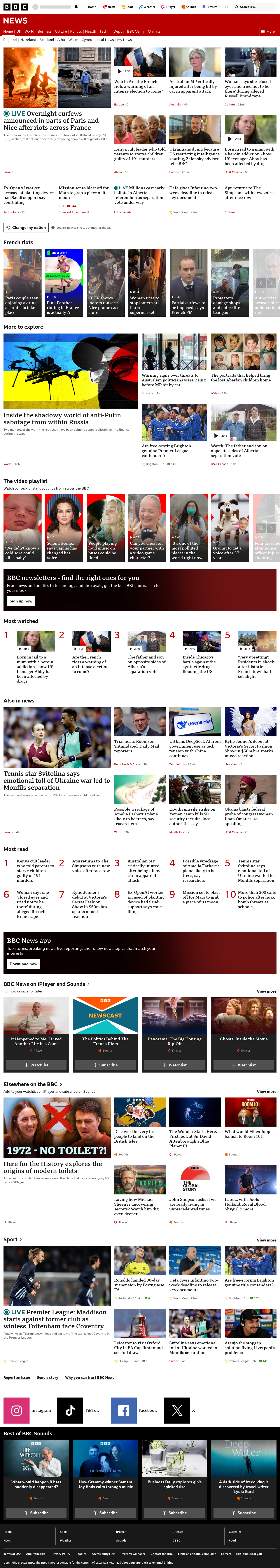 BBC News snapshot from Monday, 19 October 2026 at 20:00