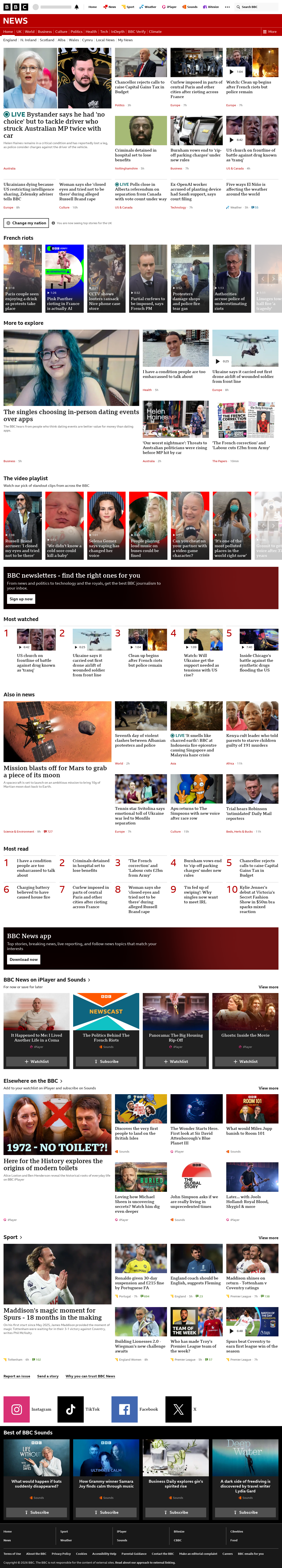 BBC News snapshot from Tuesday, 20 October 2026 at 06:00