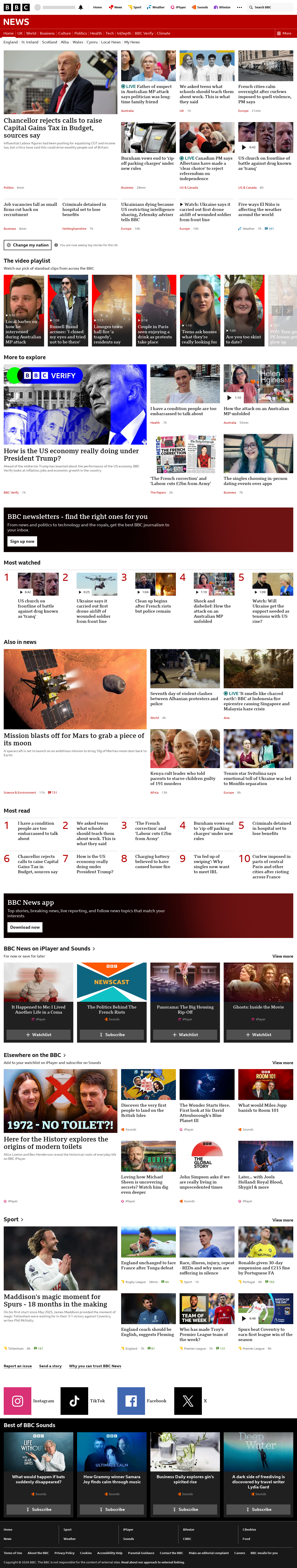 BBC News snapshot from Tuesday, 20 October 2026 at 08:00