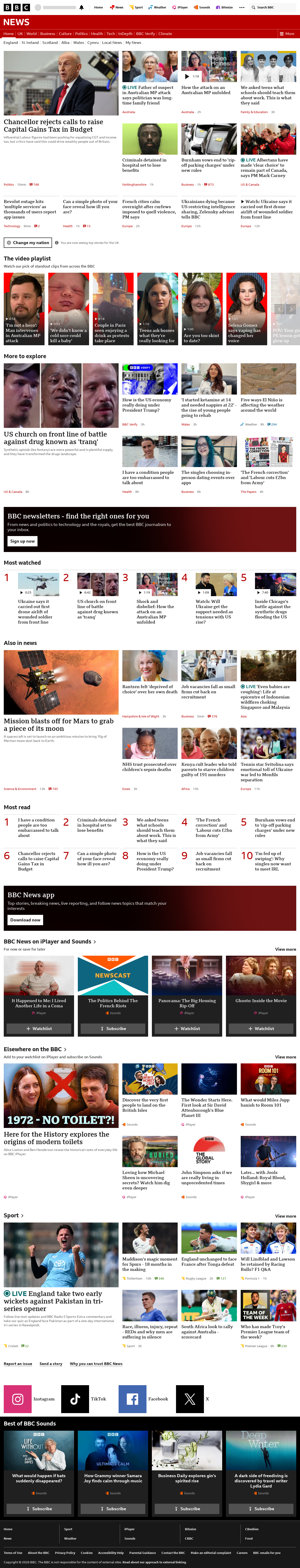 BBC News snapshot from Tuesday, 20 October 2026 at 10:00