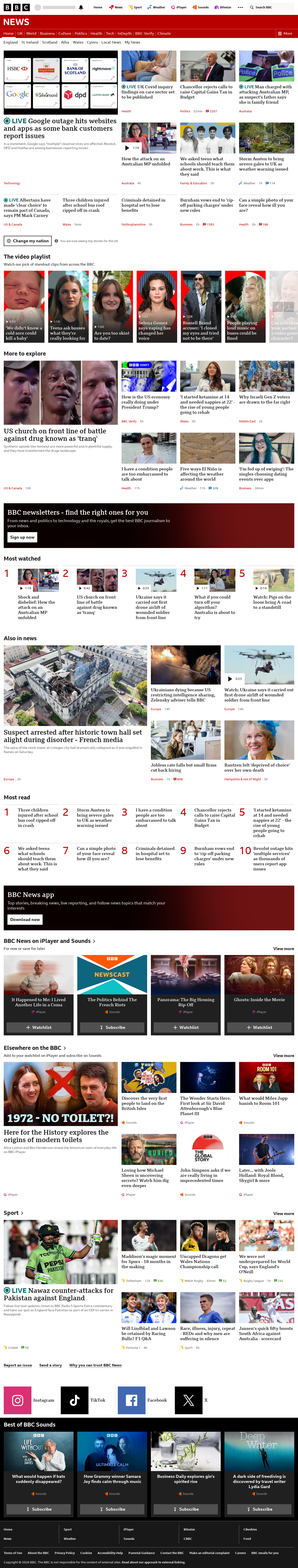 BBC News snapshot from Tuesday, 20 October 2026 at 12:00