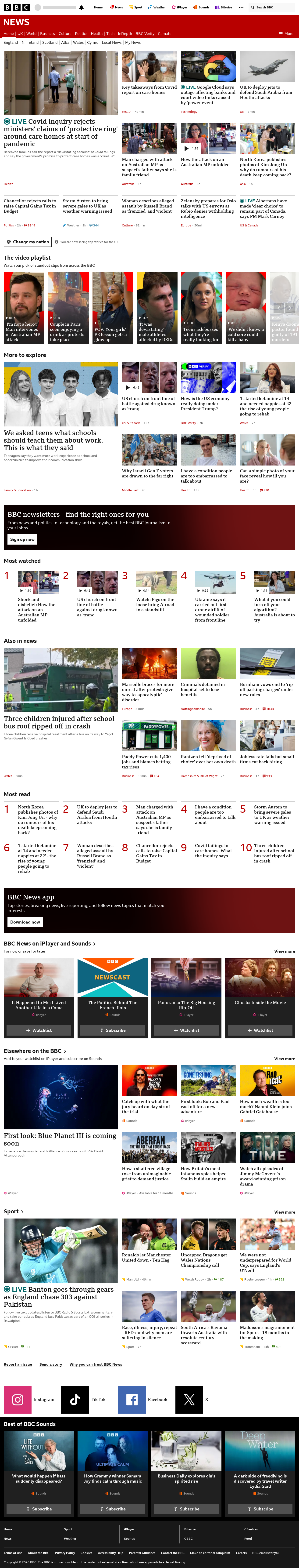 BBC News snapshot from Tuesday, 20 October 2026 at 14:00