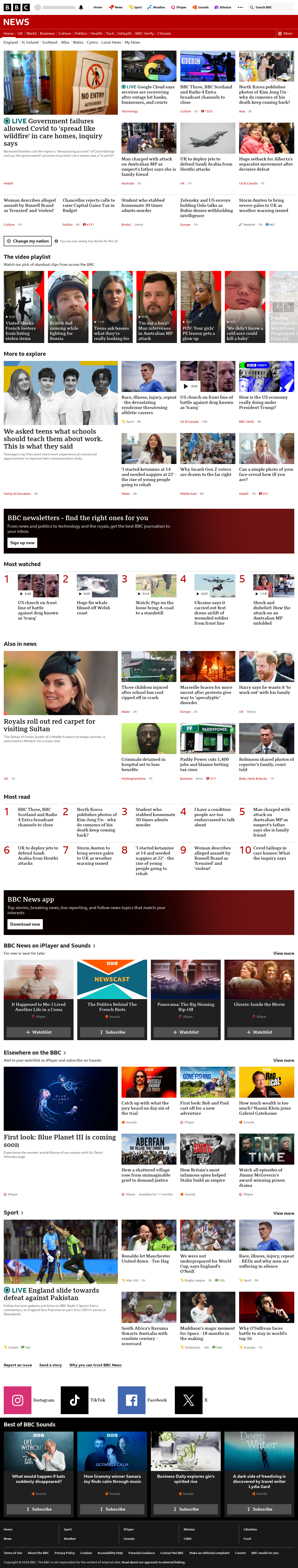 BBC News snapshot from Tuesday, 20 October 2026 at 16:00