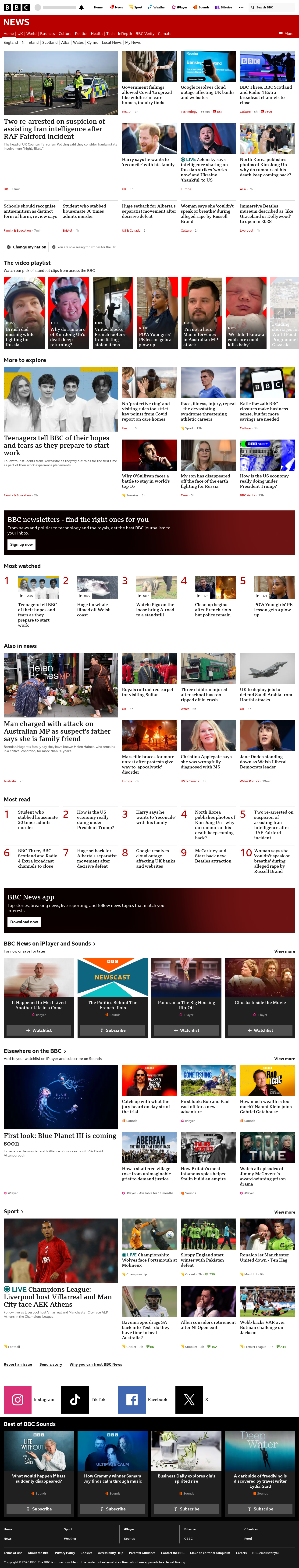 BBC News snapshot from Tuesday, 20 October 2026 at 20:00