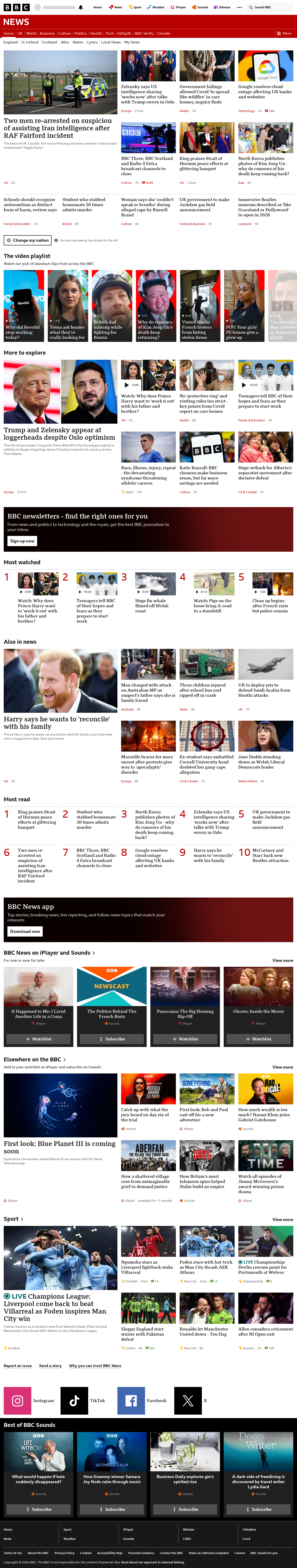 BBC News snapshot from Tuesday, 20 October 2026 at 22:00
