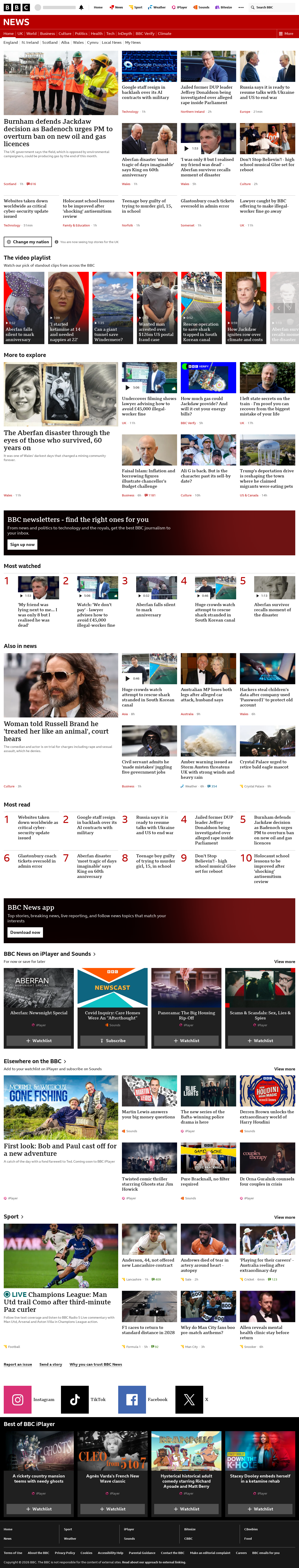 BBC News snapshot from Wednesday, 21 October 2026 at 18:00