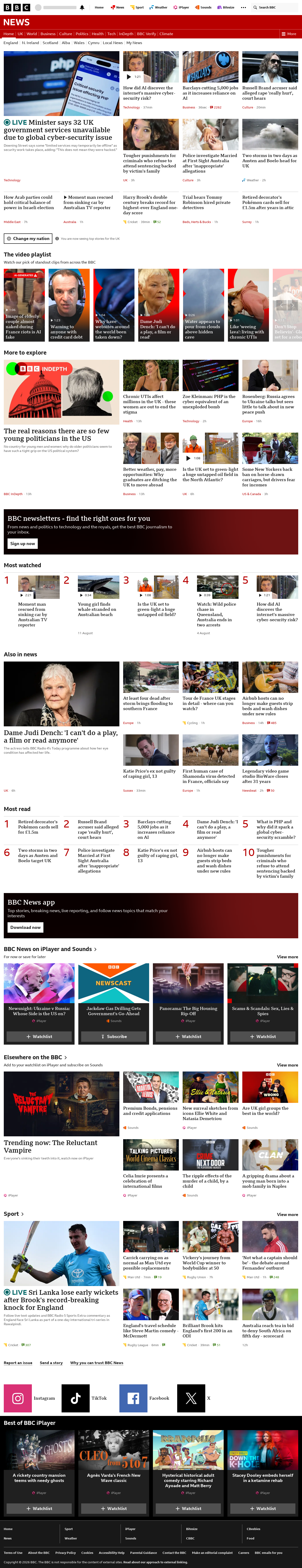 BBC News snapshot from Thursday, 22 October 2026 at 14:00