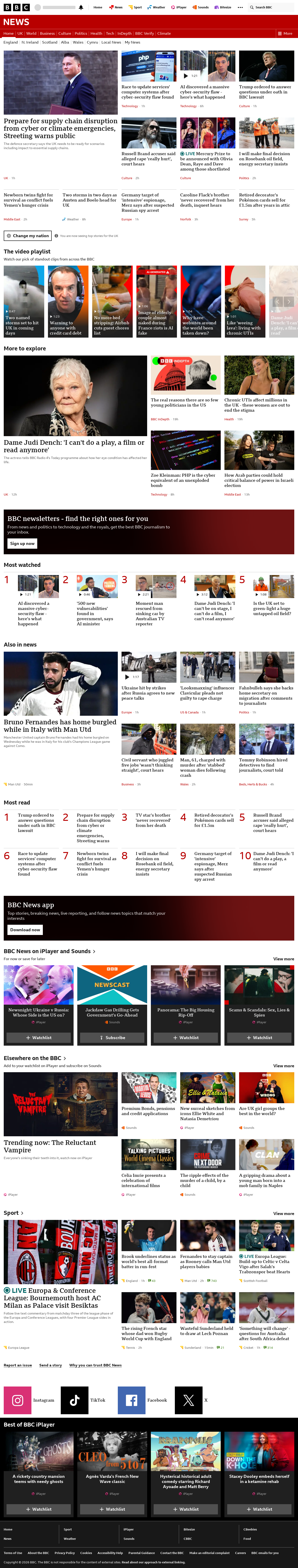 BBC News snapshot from Thursday, 22 October 2026 at 20:00